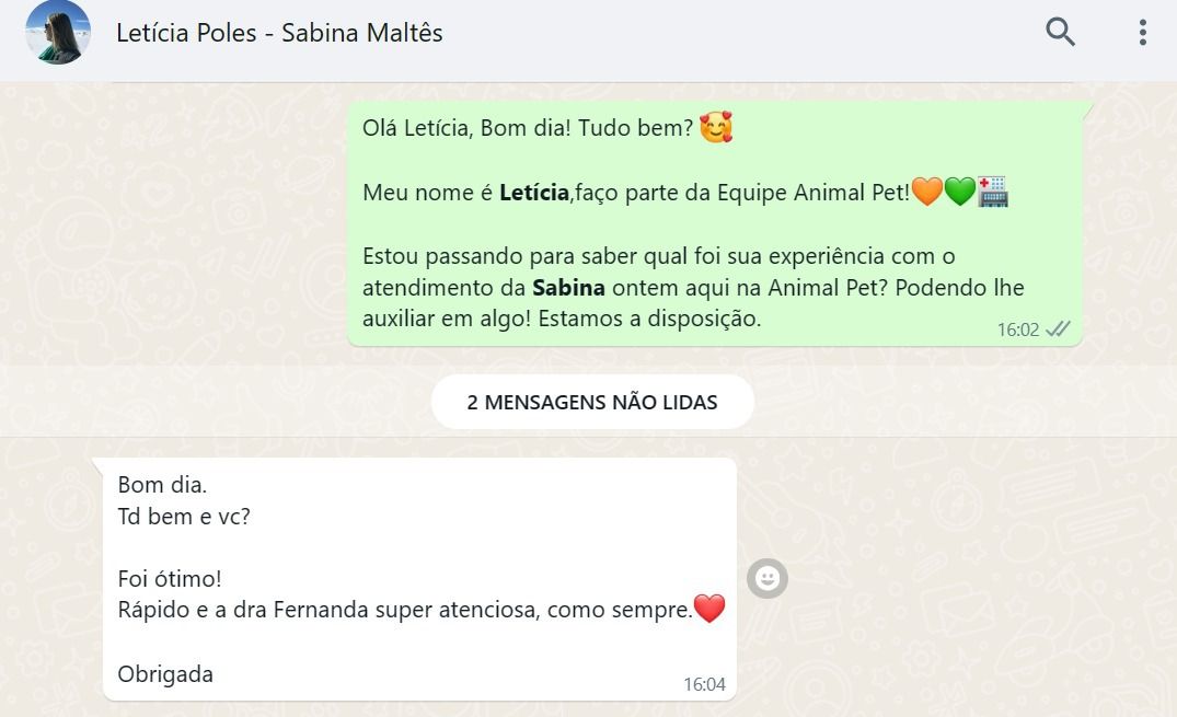 Avaliação de cliente